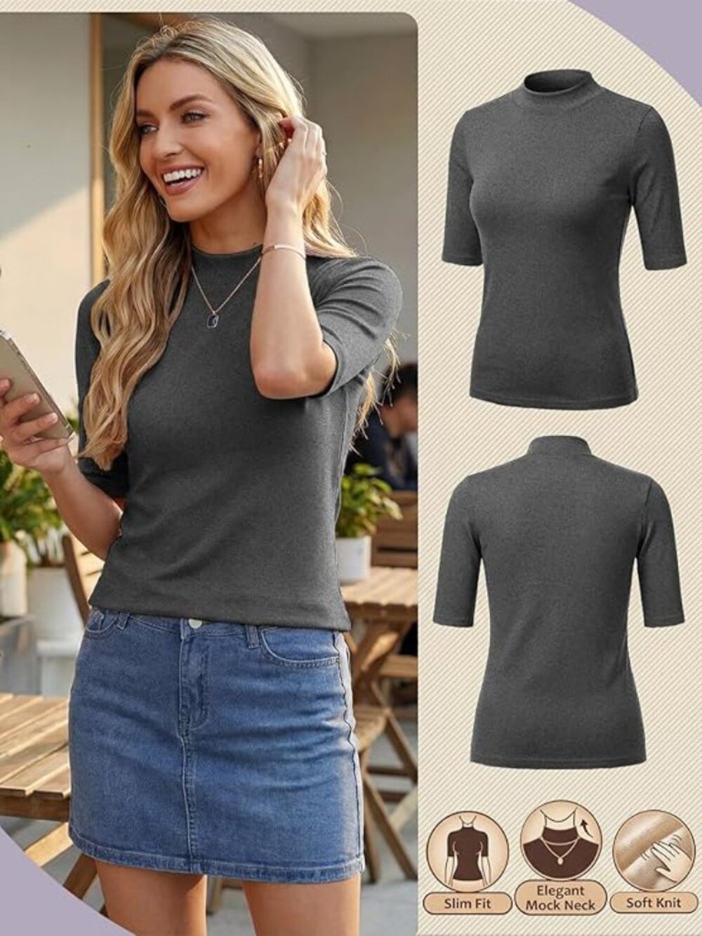 Gray Mock Neck Short Sleeve Shirt